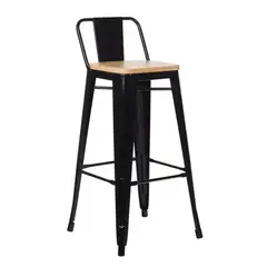 GENERICO - Taburete Tolix Negro Con Asiento De Madera De 66cm