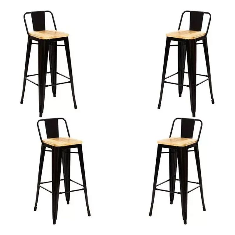 GENERICO - Pack De 4 Taburetes Tolix Negro Con Asientos De Madera De 66cm