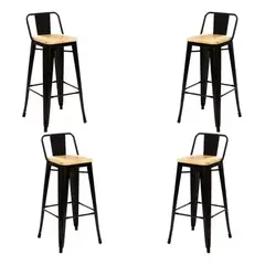 GENERICO - Pack De 4 Taburetes Tolix Negro Con Asientos De Madera De 66cm