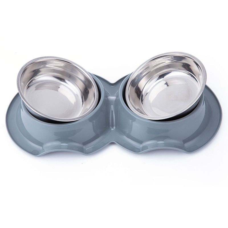 GENERICO - Plato Doble Con Pocillo Acero Inoxidable antihormiga Gris