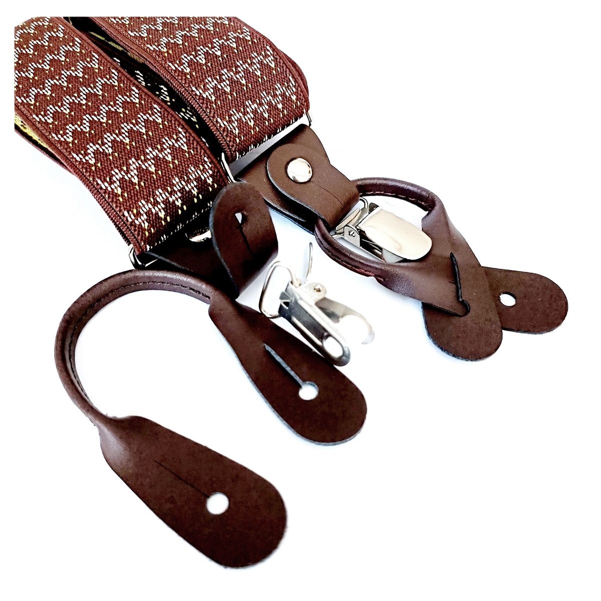 LUCIA CORBATAS - Suspensor hombre elastico cafe diseño Plaid doble broche Luciacorbatas