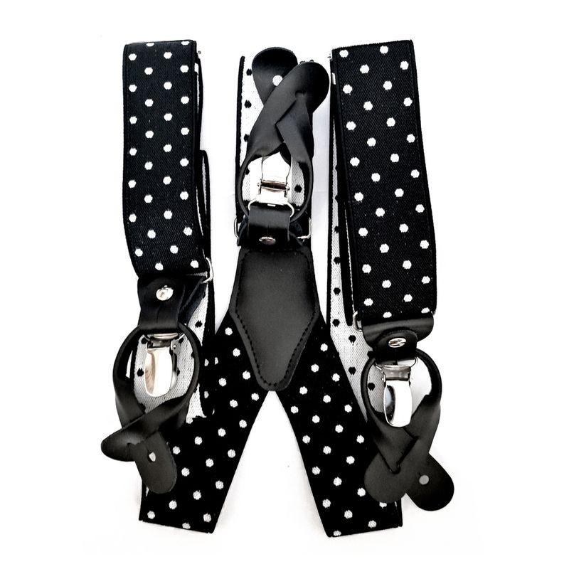 LUCIA CORBATAS - Suspensor hombre elastico negro tejido lunares blancos doble broche