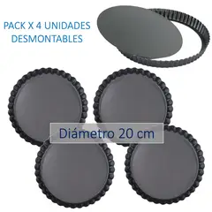 GENERICO - Pack X 4 Molde Tartaleta Pie Pizza Kuchen Desmontable 20 Cm