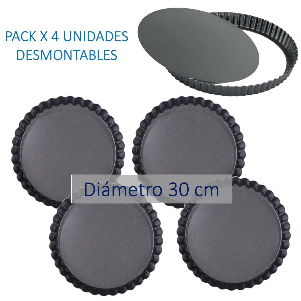 GENERICO - Pack X 4 Molde Tartaleta Pie Pizza Kuchen Desmontable 30 Cm
