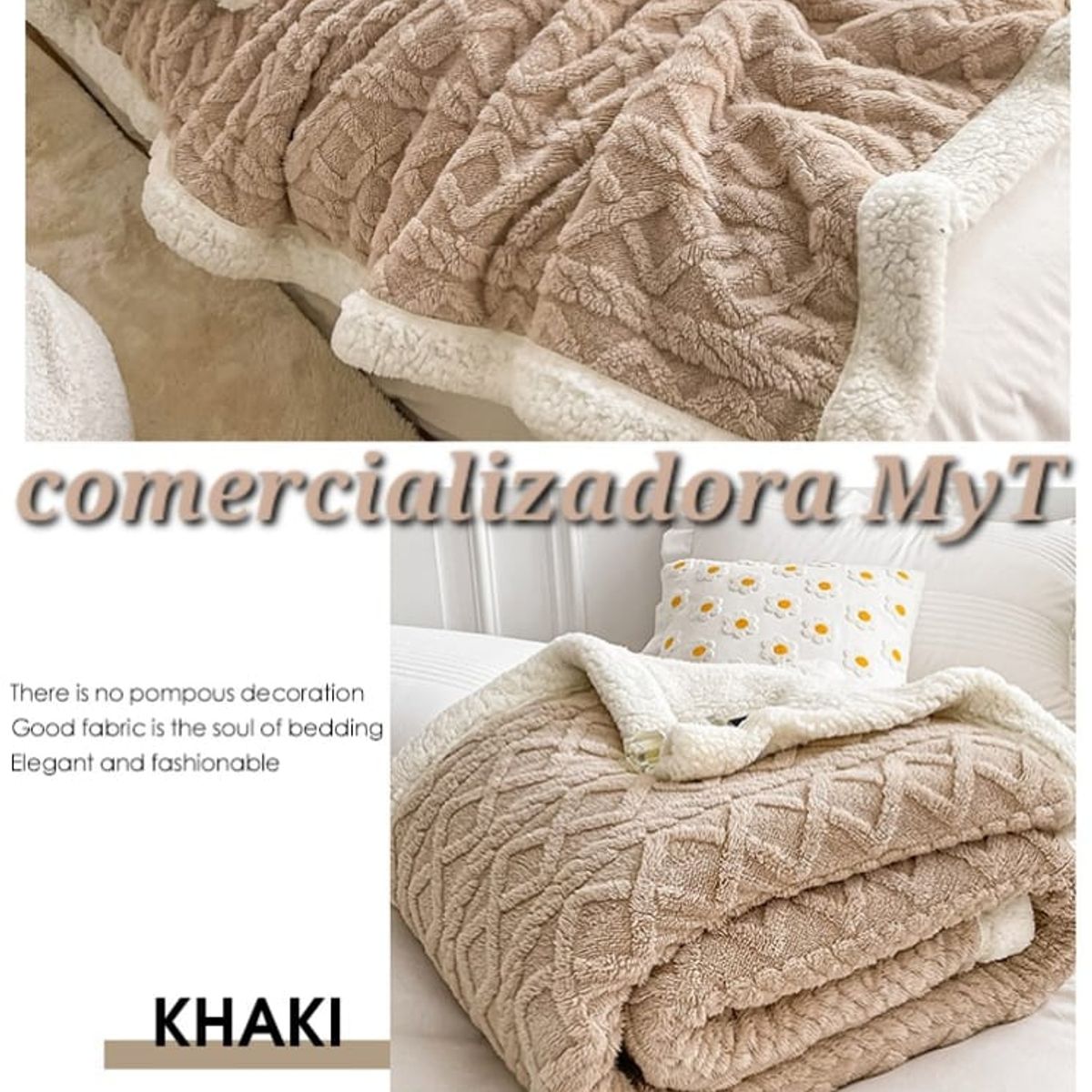 GENERICO - mantas estilo trenzado con chiporro plaza y media kaky