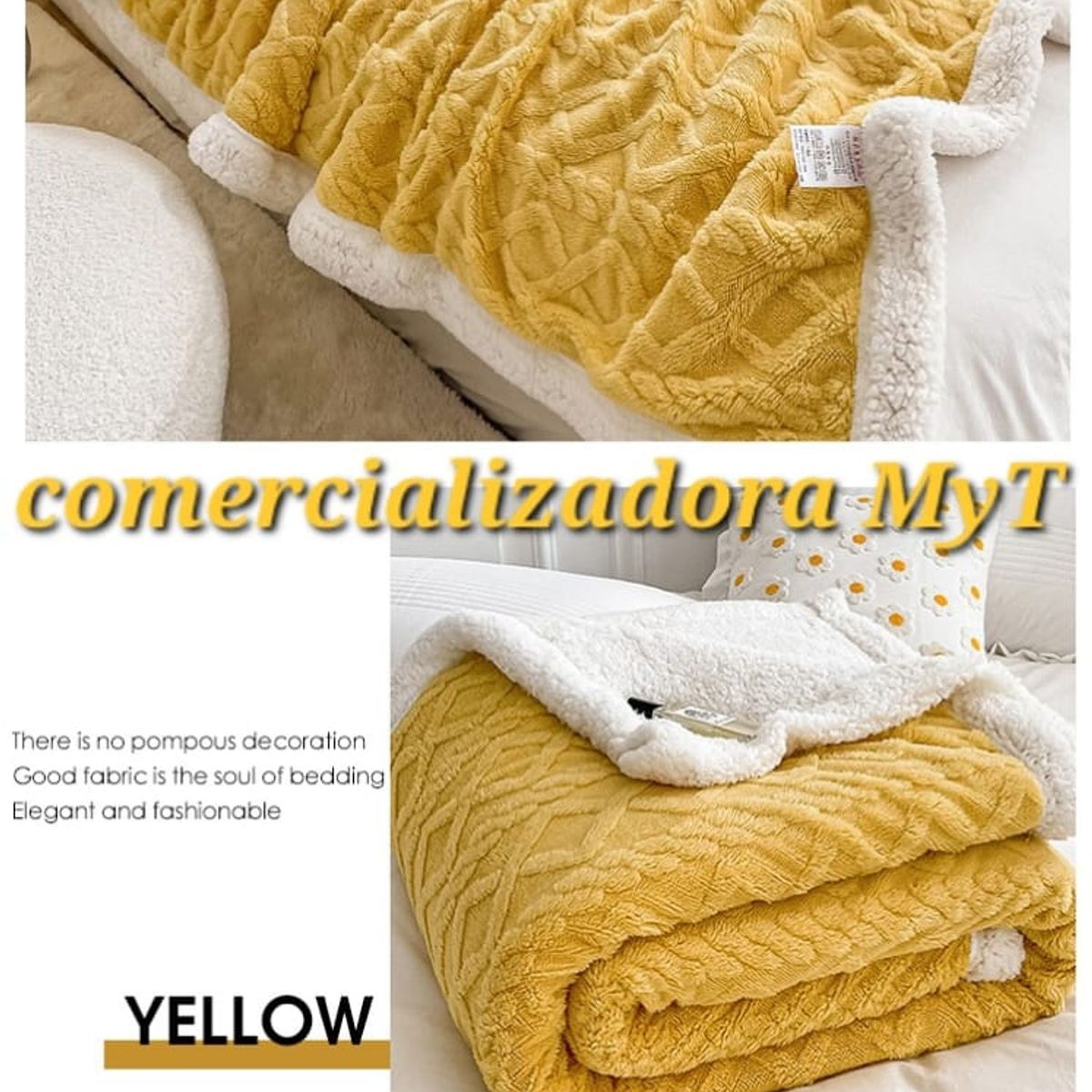 GENERICO - frazadas estilo trenzado con chiporro plaza y media mostaza