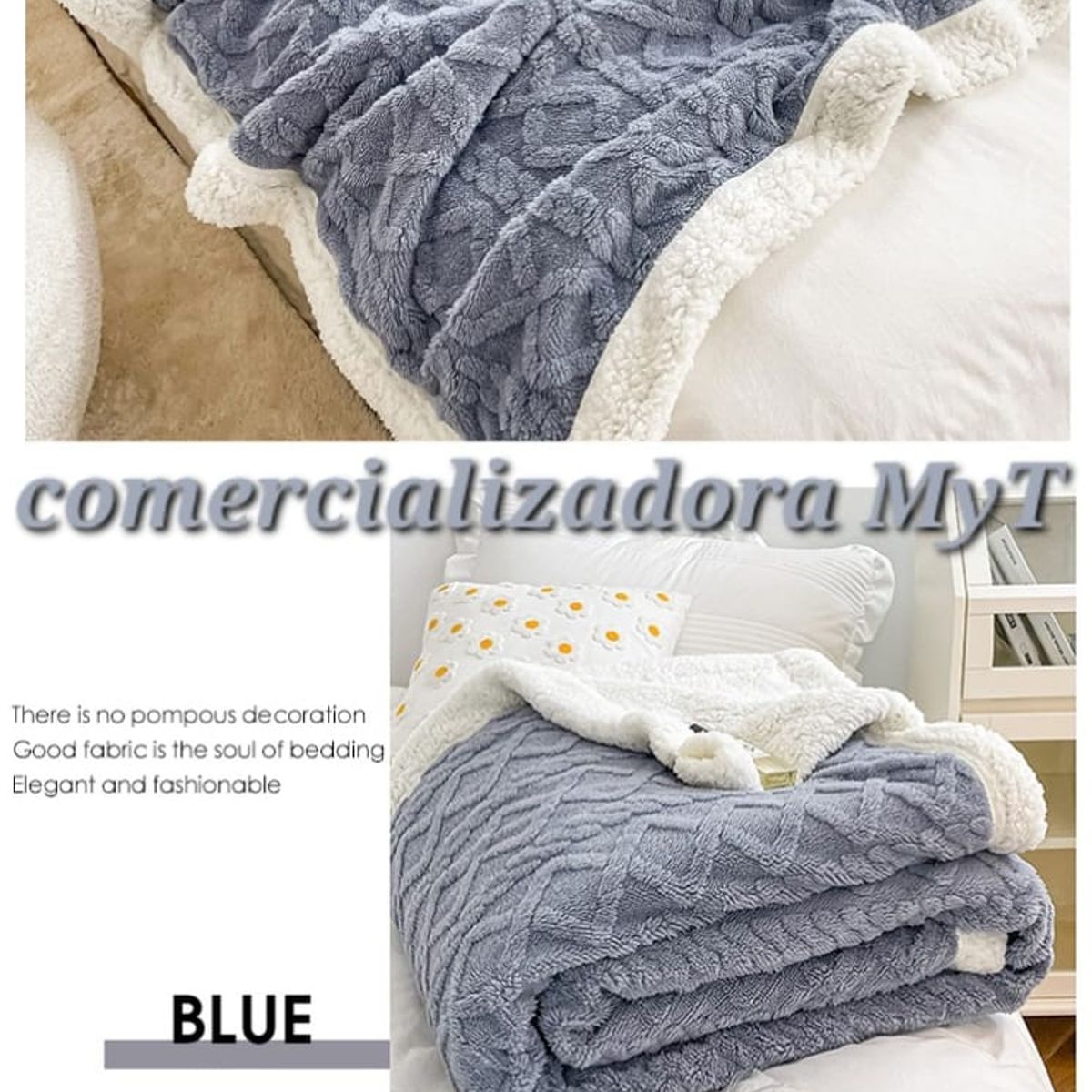 GENERICO - frazadas estilo trenzado con chiporro plaza y media gris