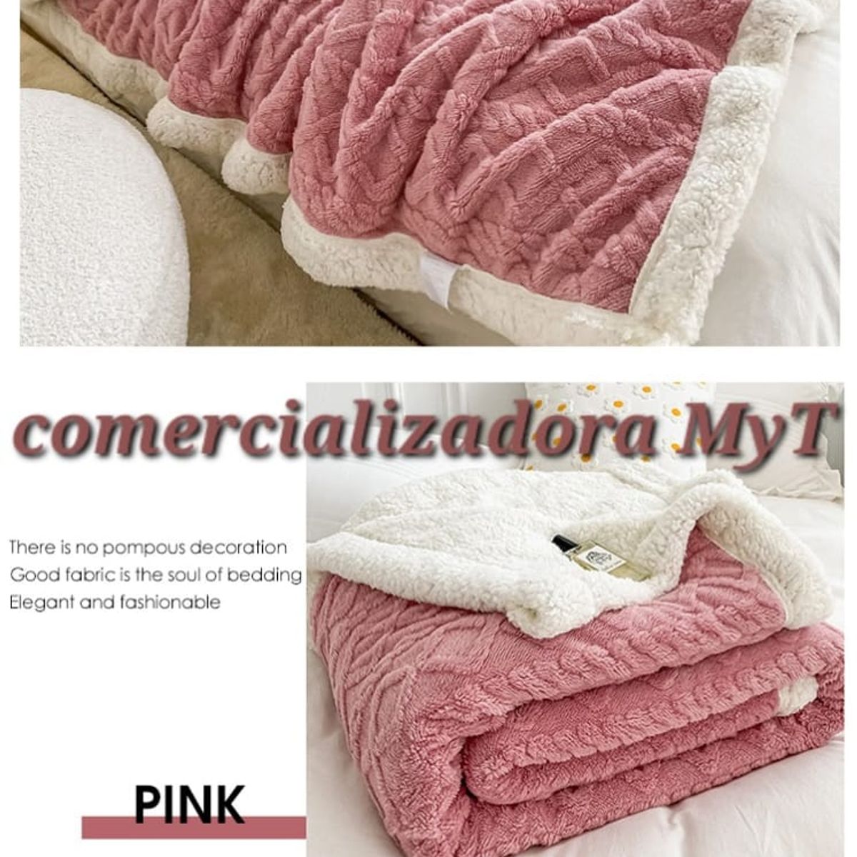 GENERICO - Mantas estilo trenzado con chiporro plaza y media rosado
