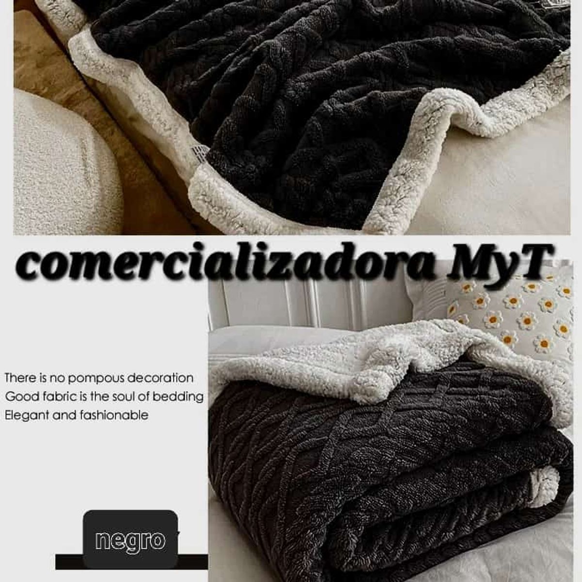 GENERICO - frazadas estilo trenzado con chiporro plaza y media negro