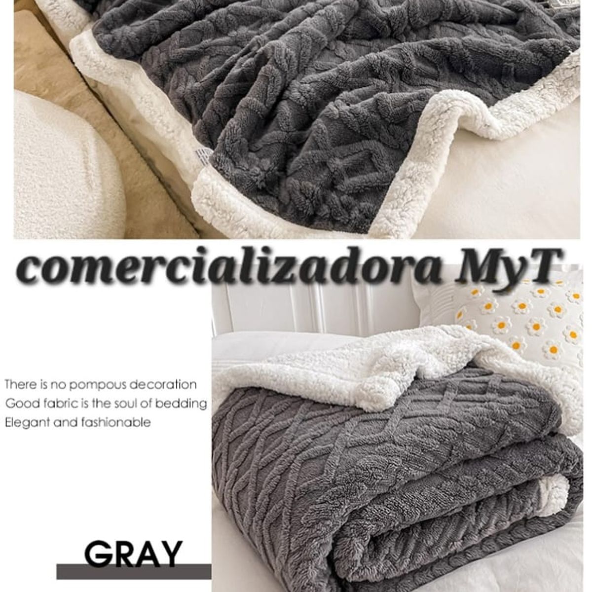 GENERICO - frazadas estilo trenzado con chiporro 2 plazas gris