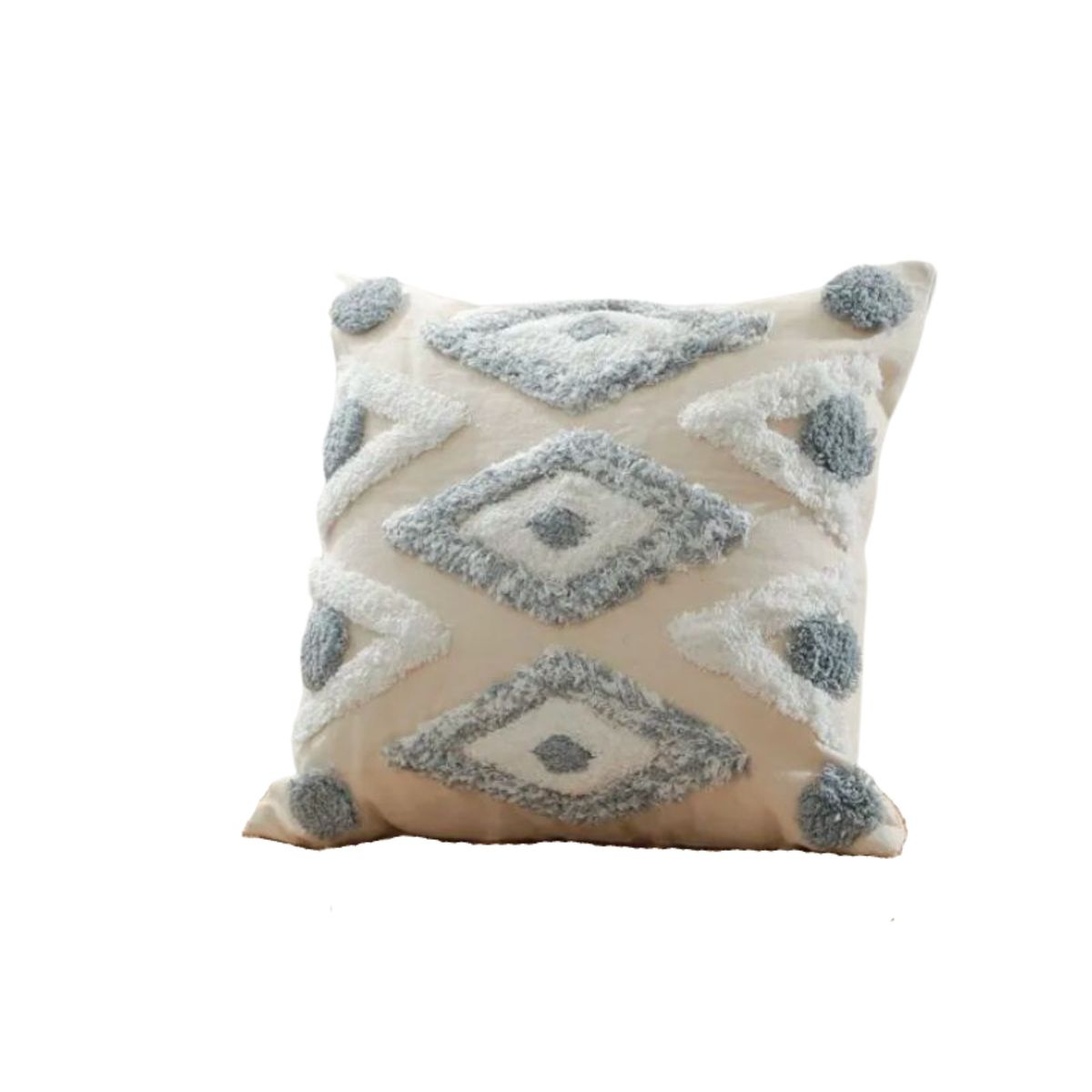 BOHEMIK - Cojín Bordado Beige con Rombos Blanco gris Agus