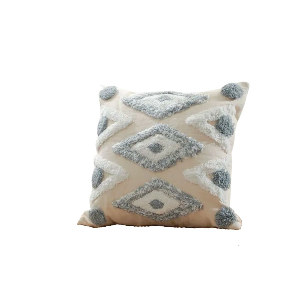 BOHEMIK - Cojín Bordado Beige con Rombos Blanco gris Agus