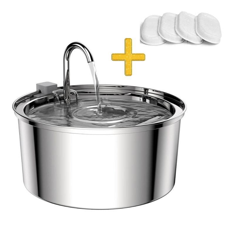 GENERICO - Bebedero Gato Acero Inox Llave Silenciosa + 4 filtros
