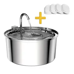 GENERICO - Bebedero Gato Acero Inox Llave Silenciosa + 4 filtros