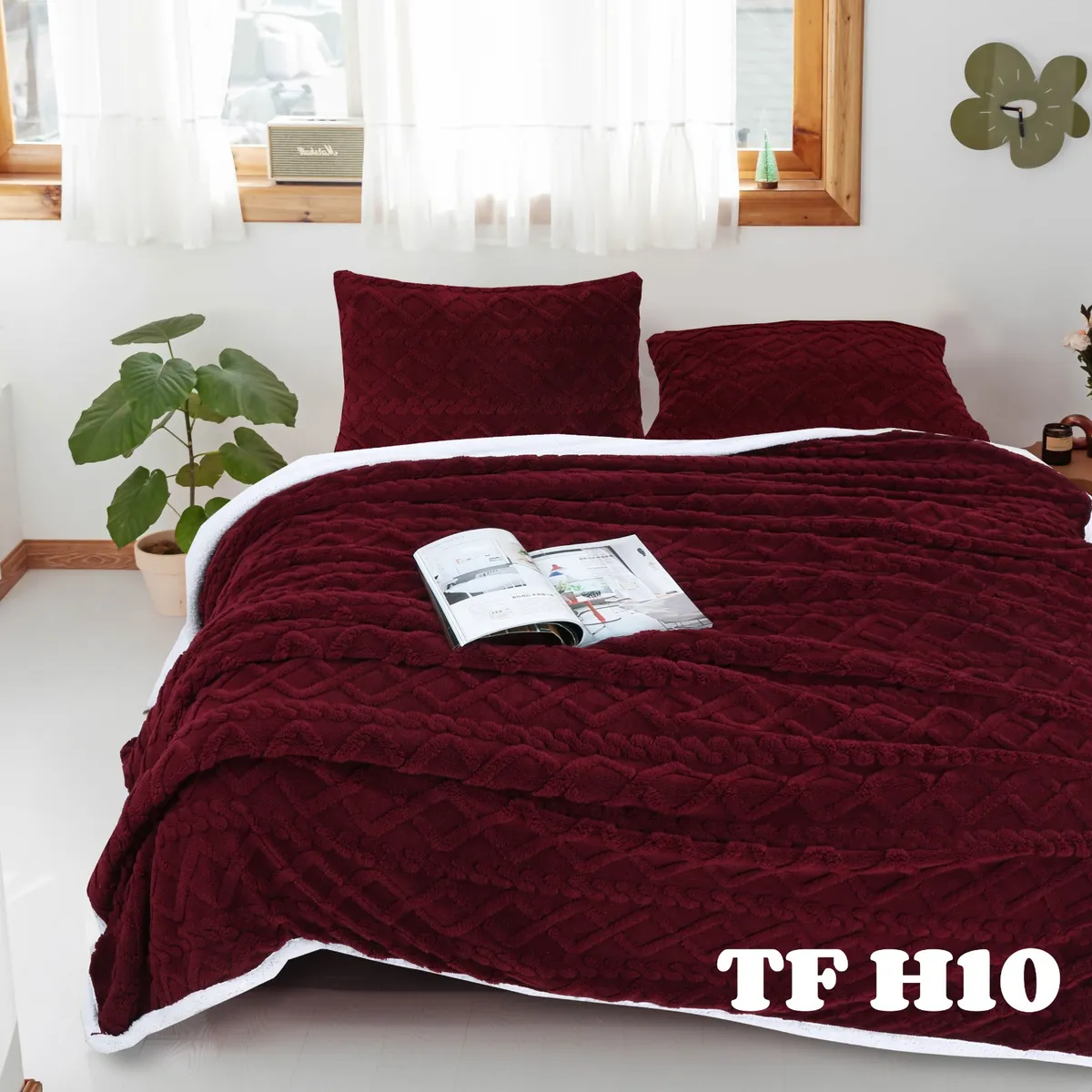 GENERICO - frazadas estilo trenzado con chiporro 2 plazas