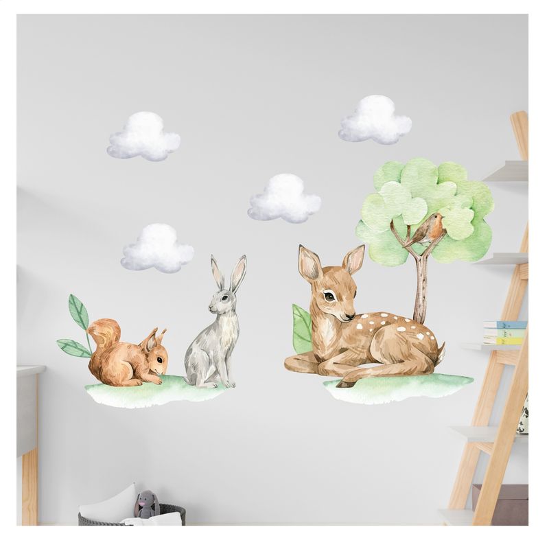 GENERICO - Vinilo Adhesivo Decorativo Infantil Pared  Animalitos del Bosque