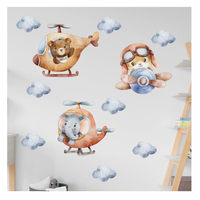 GENERICO - Vinilo Adhesivo Decorativo Infantil Pared Animalitos Transporte Aéreo