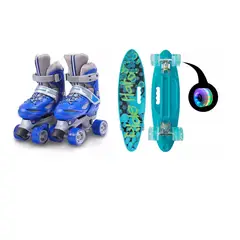 GENERICO - Pack Skate Cruiser Ride + Patines 4 Rueda Ajustable Niño S