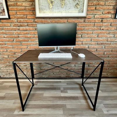 Imagen 2 del producto Mesa Escritorio Plegable de Metal y Madera Castaño 100x50x75 cm