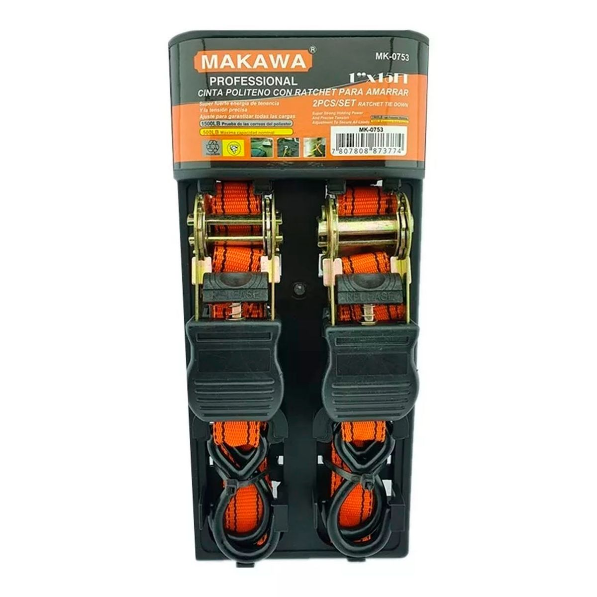 MAKAWA - Juego 2 Eslinga Cinta Amarre Con Ratchet 1puLG X 15ft Makawa