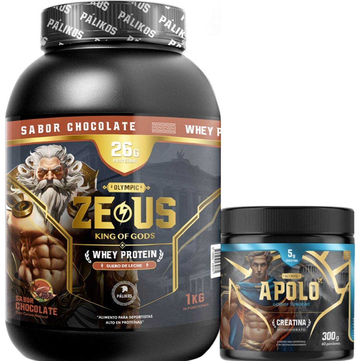PALIKOS FITNESS - Pack Guerrero 1 kg / Zeus 1kg (Chocolate) + Creatina Apolo 300 g