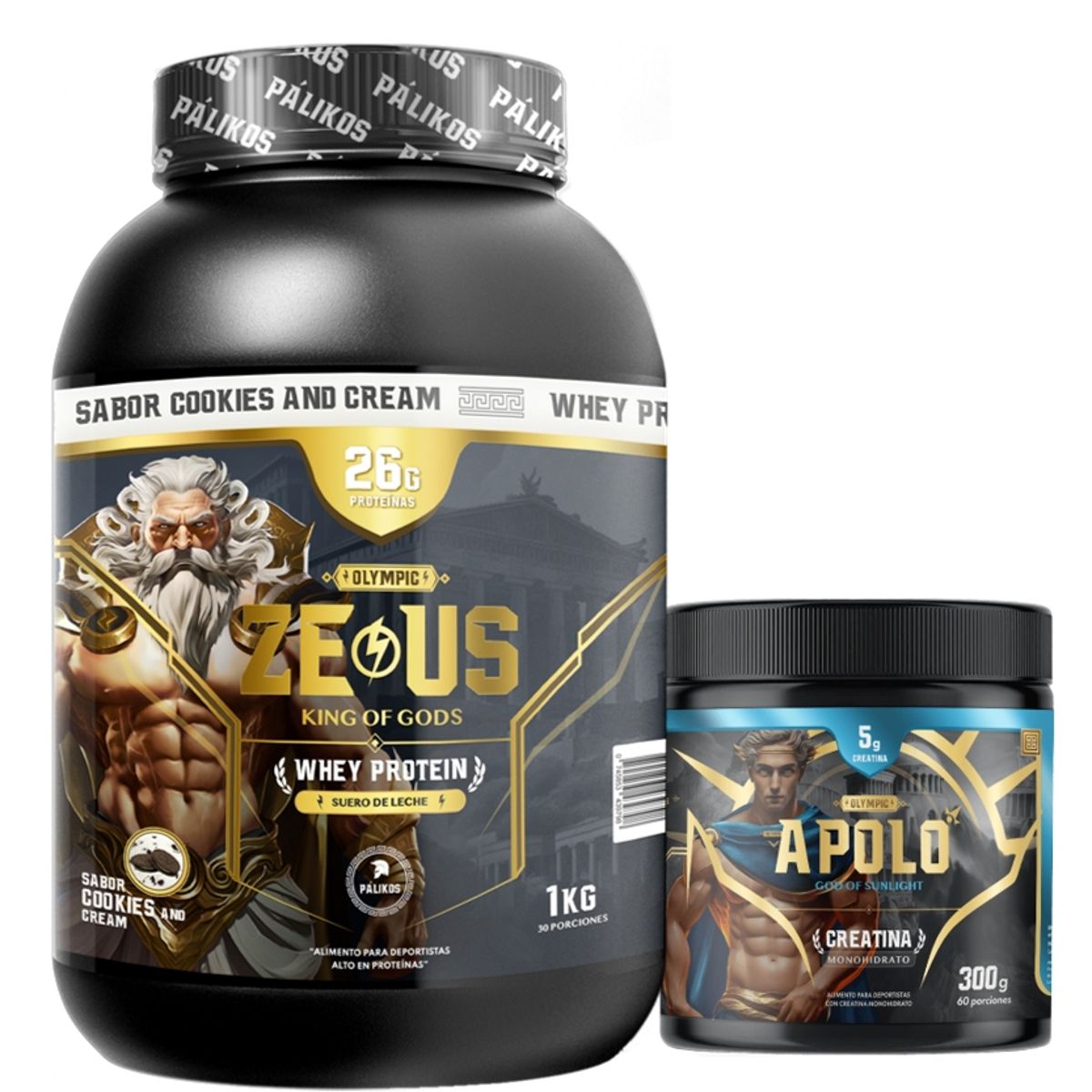 PALIKOS FITNESS - Pack Guerrero- Proteina Zeus 1kg Cookies and Creams  Creatina 300g