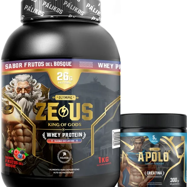 PALIKOS FITNESS - Pack Guerrero / Proteina Zeus 1 kg (Frutos) + Creatina apolo 300 g