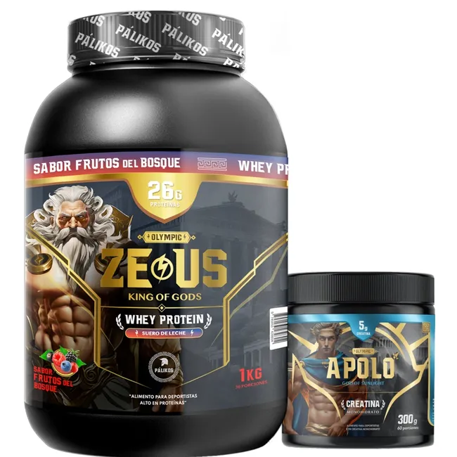 PALIKOS FITNESS - Pack Guerrero / Proteina Zeus 1 kg (Frutos) + Creatina apolo 300 g