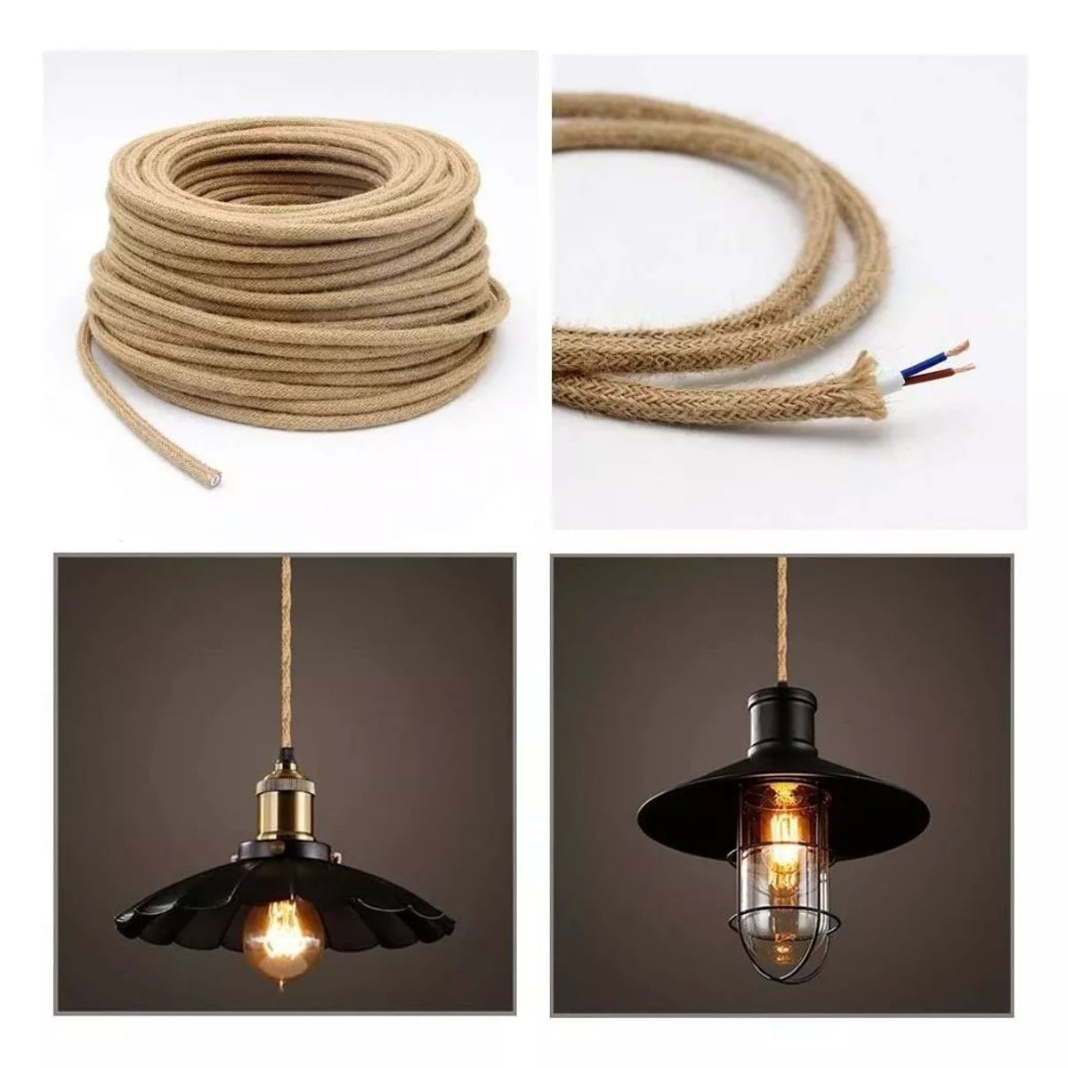 KUANGYE - 10 Mts Cable Electrico Yute Bipolar Textil Rustico 2*075