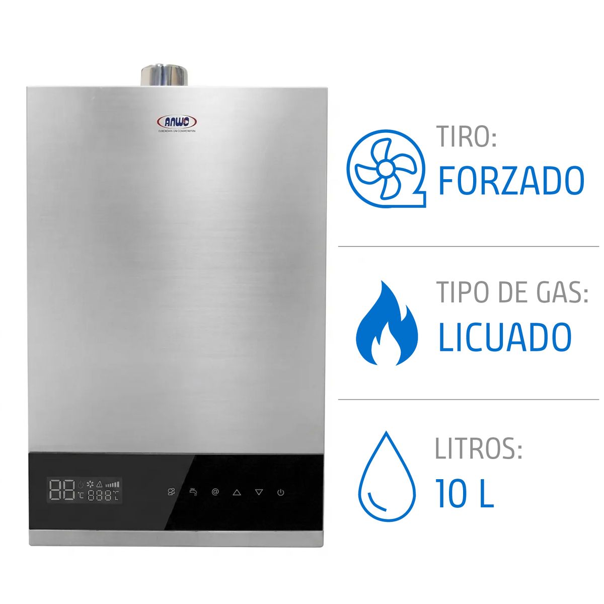 Calefont Anwo 10 Litros Gas Licuado Tiro Forzado Modulante, marca ANWO - Foto Principal