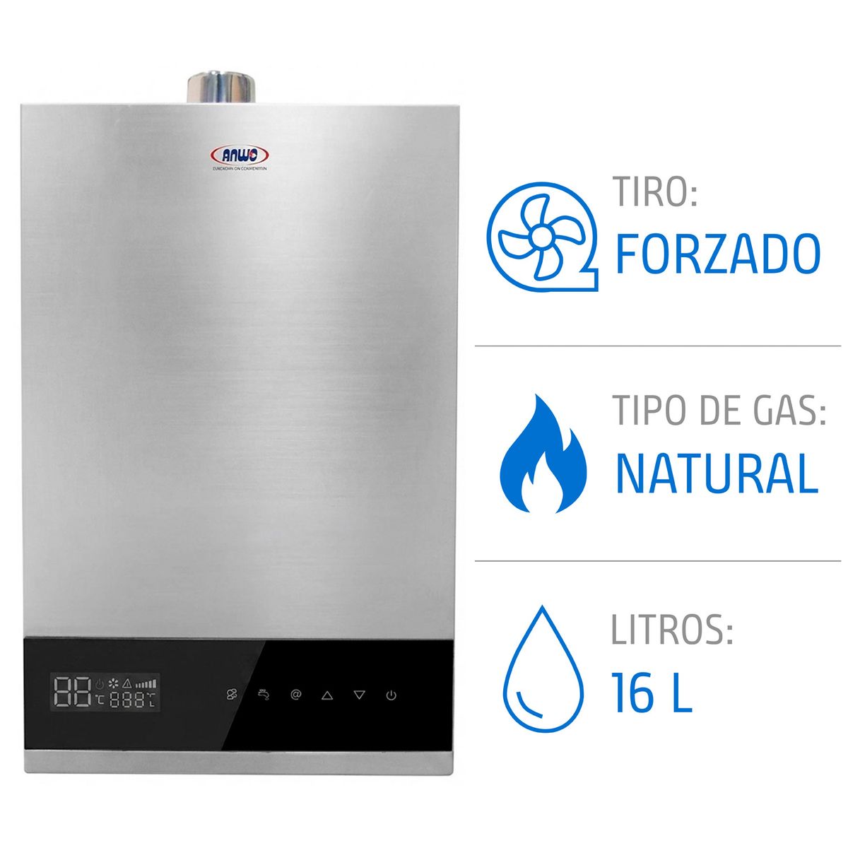 ANWO - Calefont Anwo 16 Litros Gas Natural Tiro Forzado Modulante