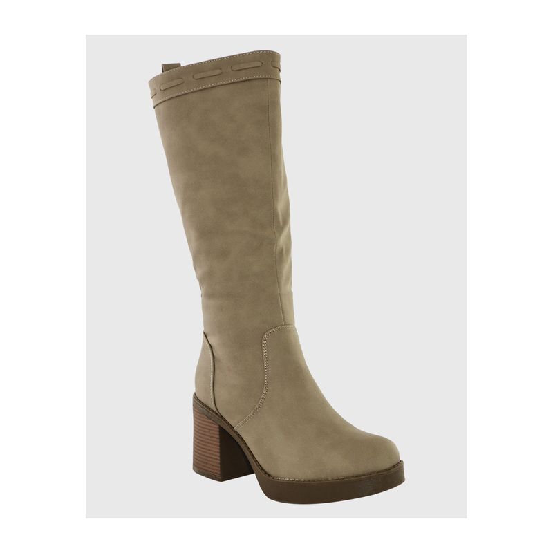 DINASTELLA - Bota Alta Elegante Lisa con Taco Comodas Danicolle Khaki
