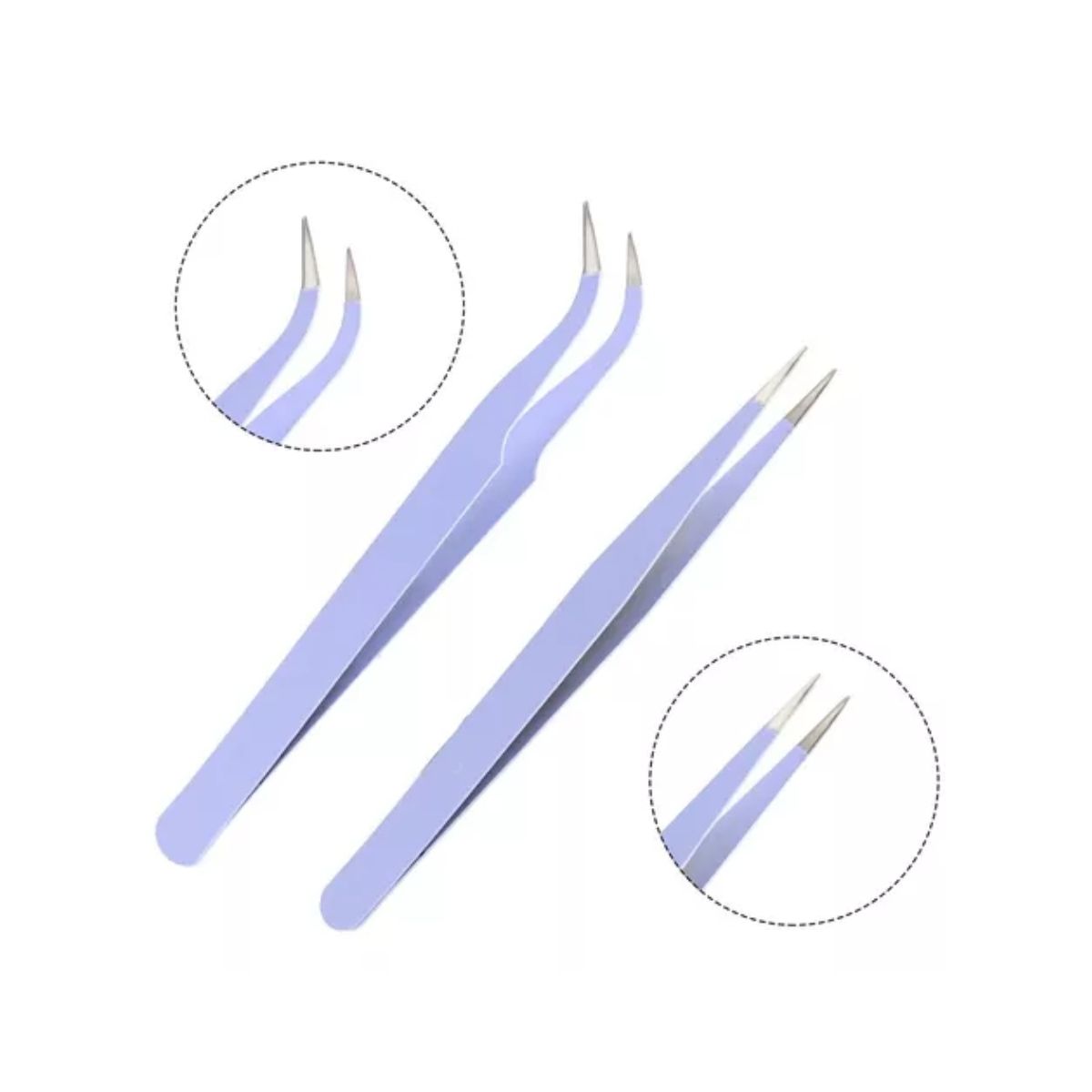 GENERICO - Set Pinzas Extensiones De Pestañas Puntas Curva Y Recta Gms
