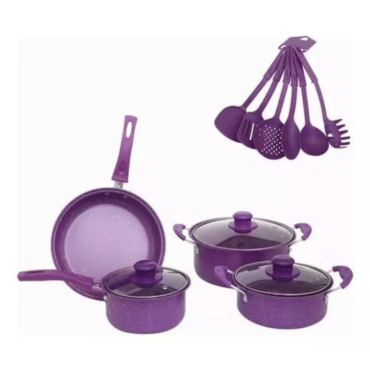 GENERICO - Bateria De Cocina 14 Piezas Morado Antihaderente Templado