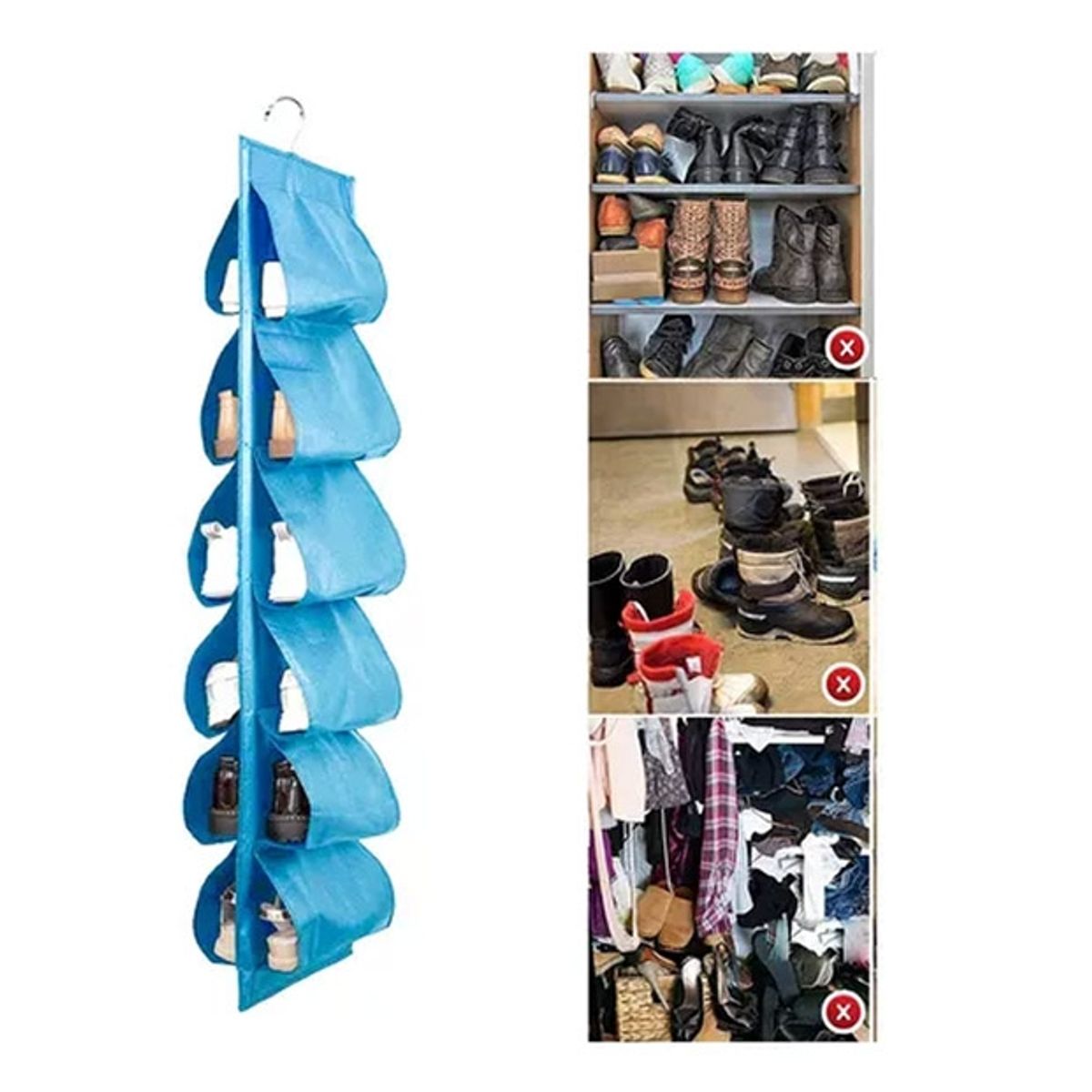 ESHOPANGIE - Organizador De Zapatos Zapatillas 6 Compartimentos Tela Celeste