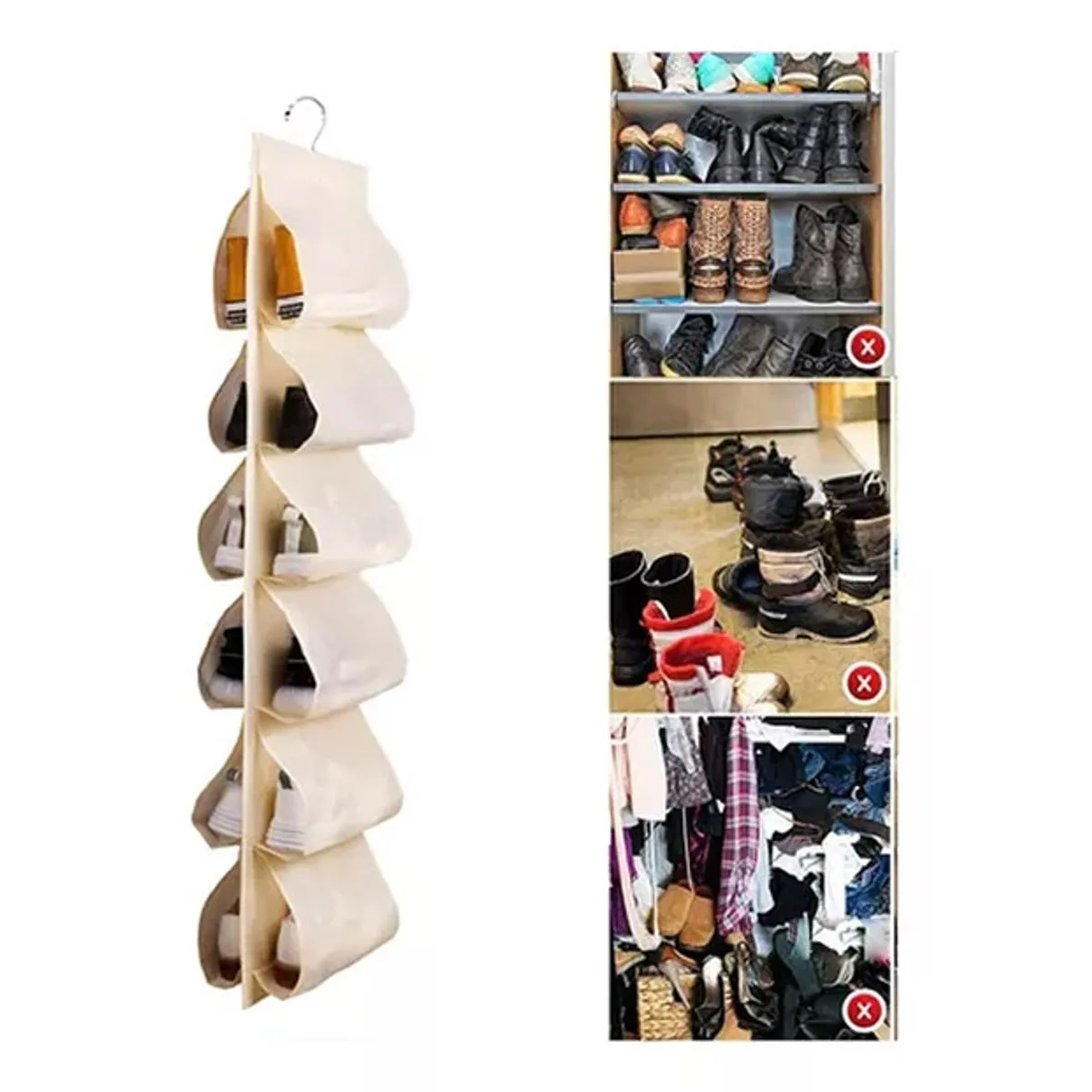 ESHOPANGIE - Organizador De Zapatos Zapatillas 6 Compartimentos Tela Beige