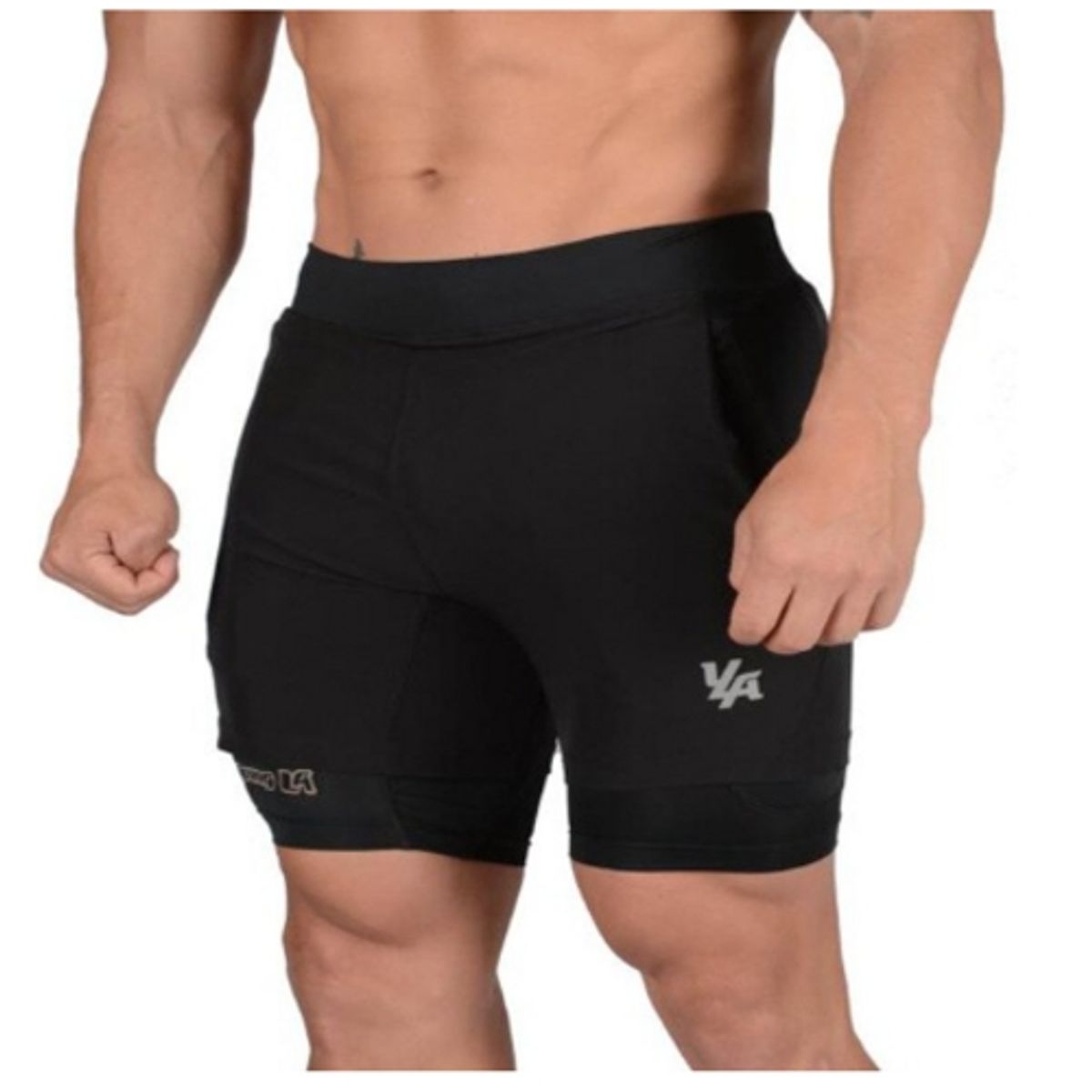GENERICO - Short Deportivo 2 Capas Negro