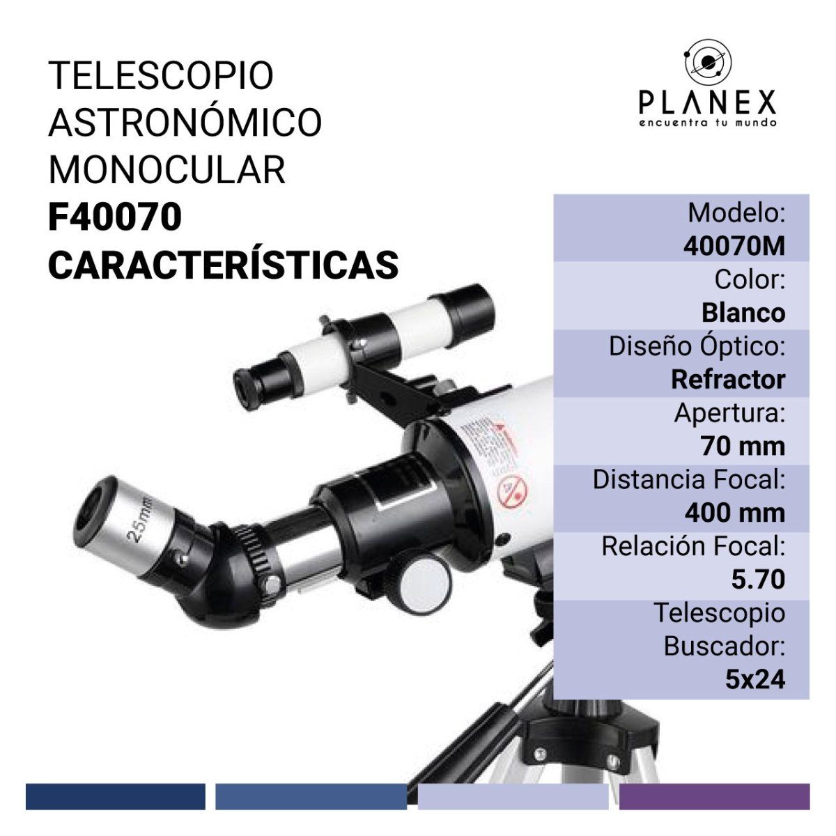 PLANEX - Telescopio Astronómico Monocular F40070 Planex Con Soporte
