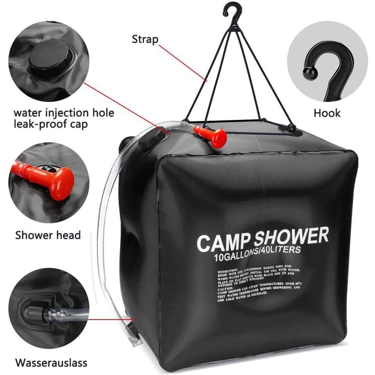 GENERICO - Duchas Portátil Solar 40lts Camping Playa Trekking Outdoor