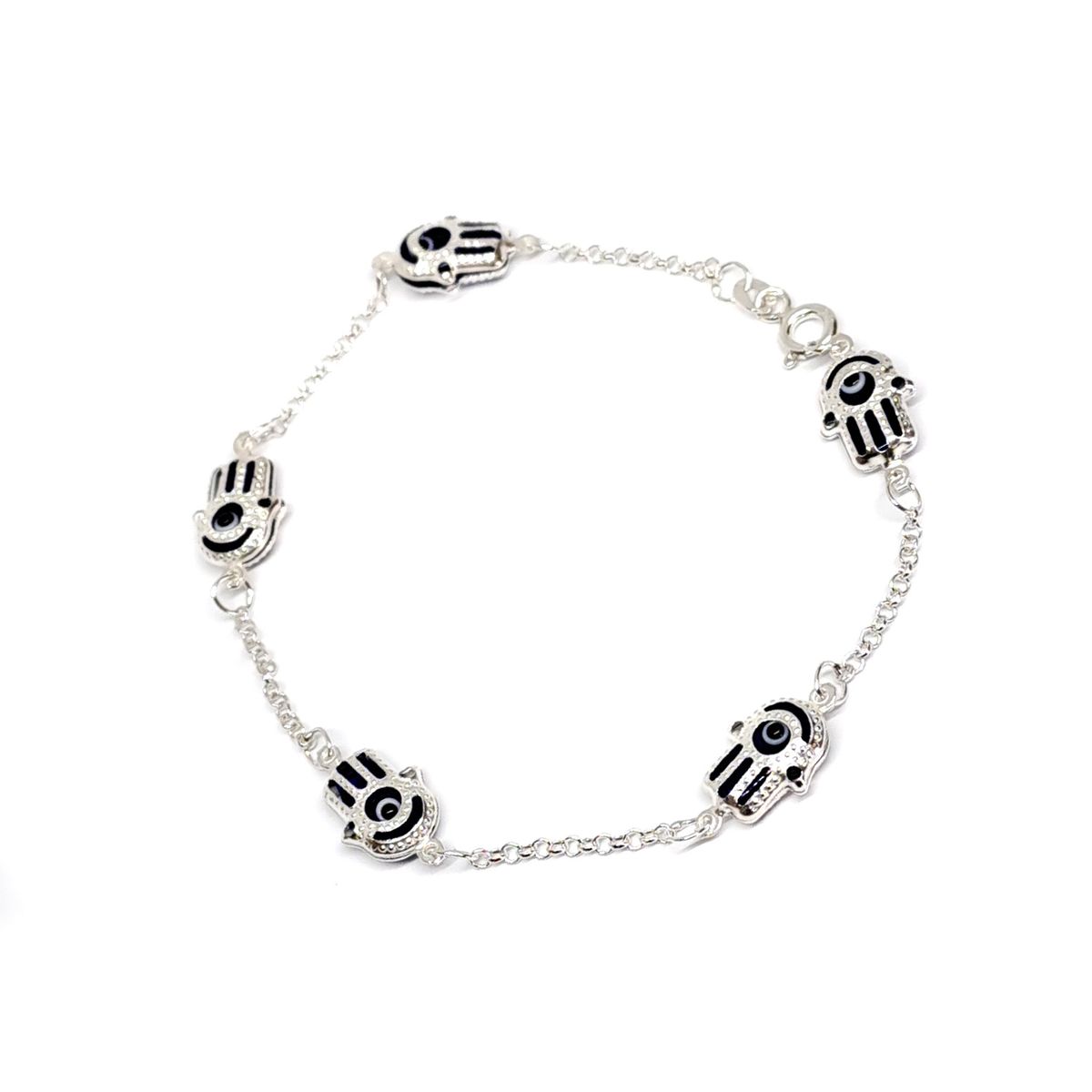COGGIOLA - Pulsera Mano Fátima Cristal Azul Cadena Plata Fina 925