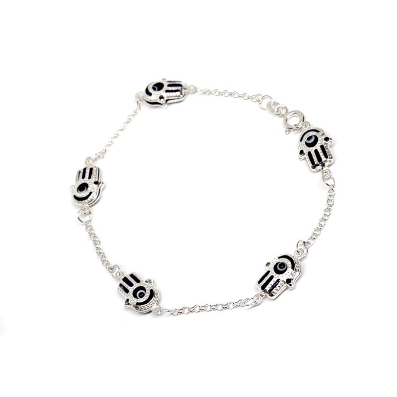 ANDREA COGGIOLA JOYAS - Pulsera Mano Fátima Cristal Azul Cadena Plata Fina 925