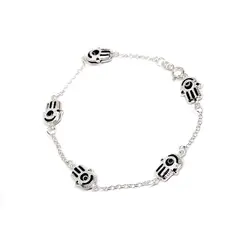 ANDREA COGGIOLA JOYAS - Pulsera Mano Fátima Cristal Azul Cadena Plata Fina 925