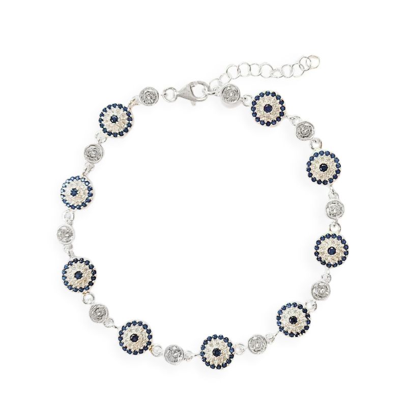 ANDREA COGGIOLA JOYAS - Pulsera Ojo Turco Azul Circón Plata Fina 925