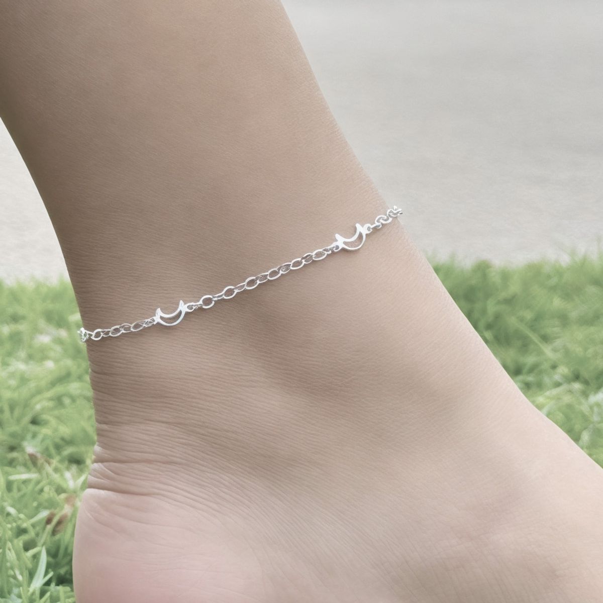 COGGIOLA - Tobillera Lunas Cadena Plata Fina 925