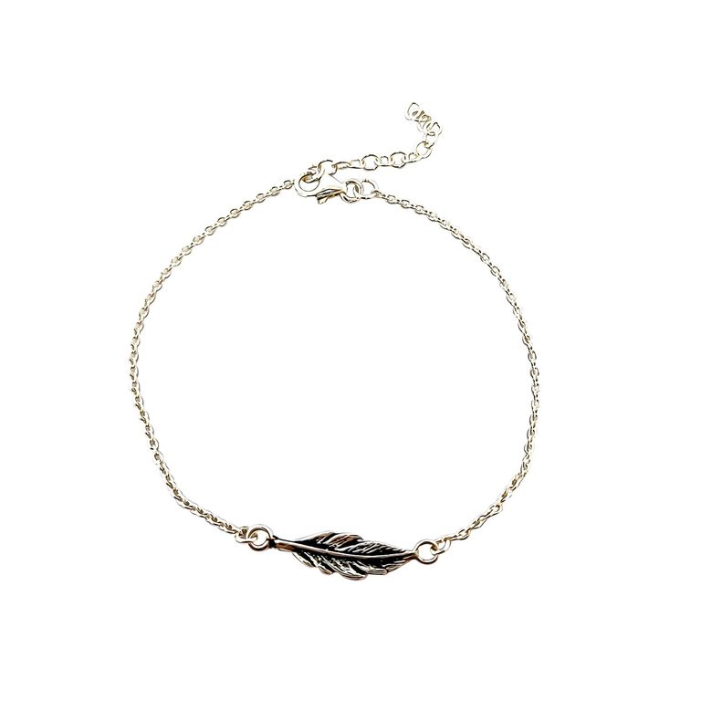 Pulsera Pluma Plata Fina 925 Plateado TALLA UNICA