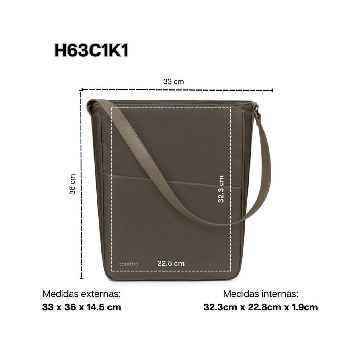 TOMTOC - Tomtoc Mochila/Bolso de Hombro SLASH H63 para 14" - Marrón