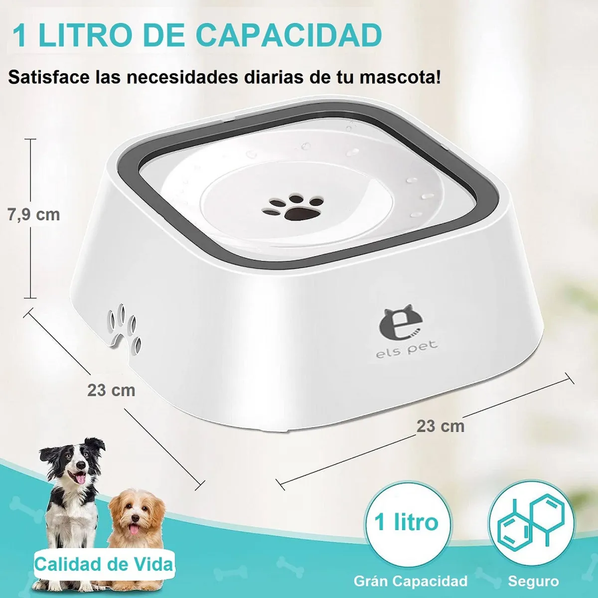 LERNEN - Plato Bebedero Antiderrame De Agua Mascotas - Perros Y Gatos