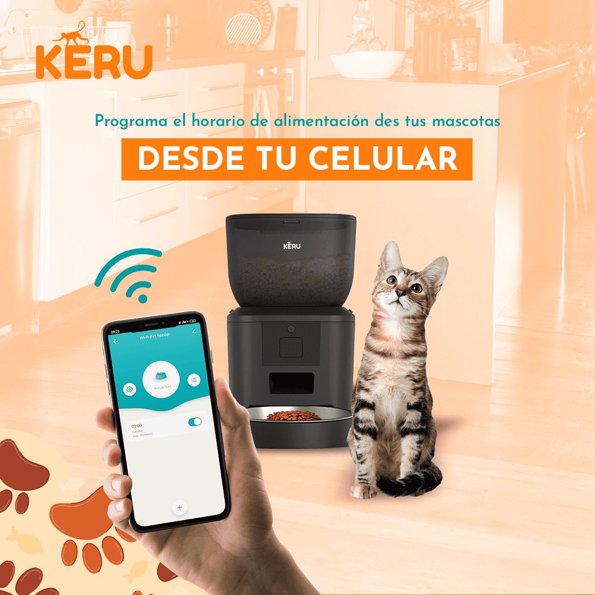 KERU - Dispensador Comedero Automático - Wifi Con Camara - Negro