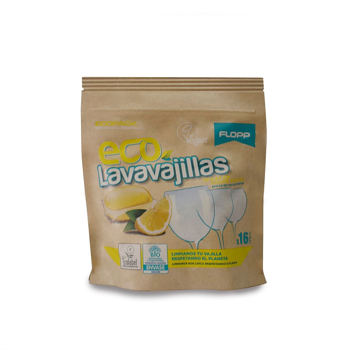 FLOPP - Detergente para lavavajillas ecológico 16 cápsulas