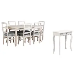 MUEBLES NATIVA - Combo Comedor 90x160 Tapizado gris Mesa de Arrimo